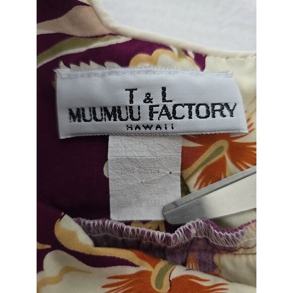 T&L Muumuu Factory Purple Orange Hawaiian Hibiscus Midi Flowy Dress‎ Large Aloha - Picture 10 of 10